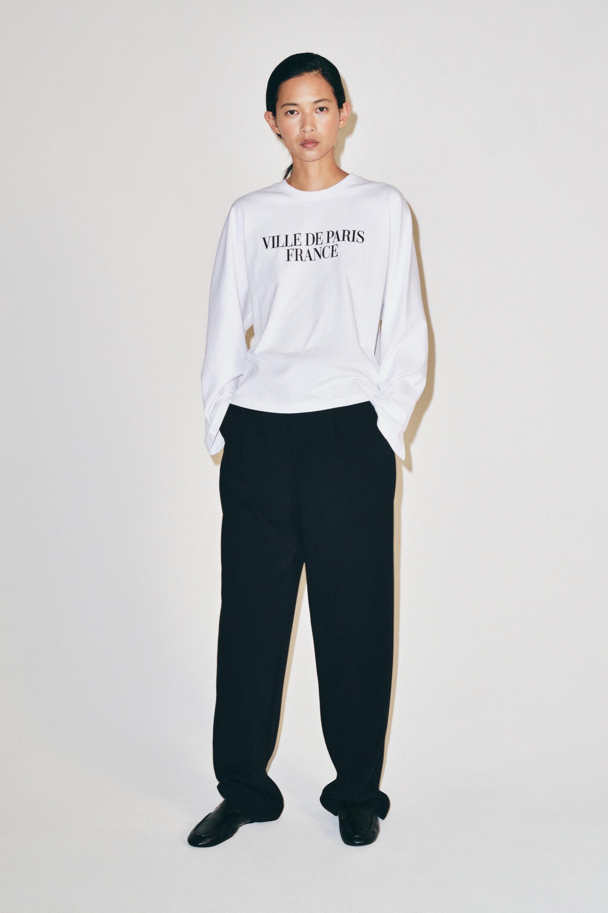 Женские футболки Zara LONG SLEEVE TEXT T-SHIRT — фото 5