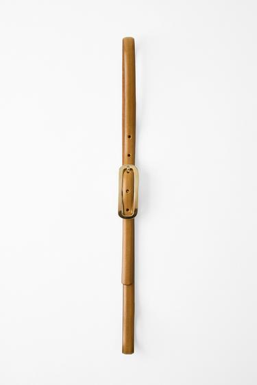 Zara LEATHER BELT WITH OVAL BUCKLE - Curry