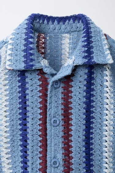 CAMISA PUNTO CROCHET RAYAS - Azul claro de Zara