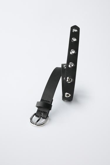 LEATHER-EFFECT EYELET BELT - Black by Zara