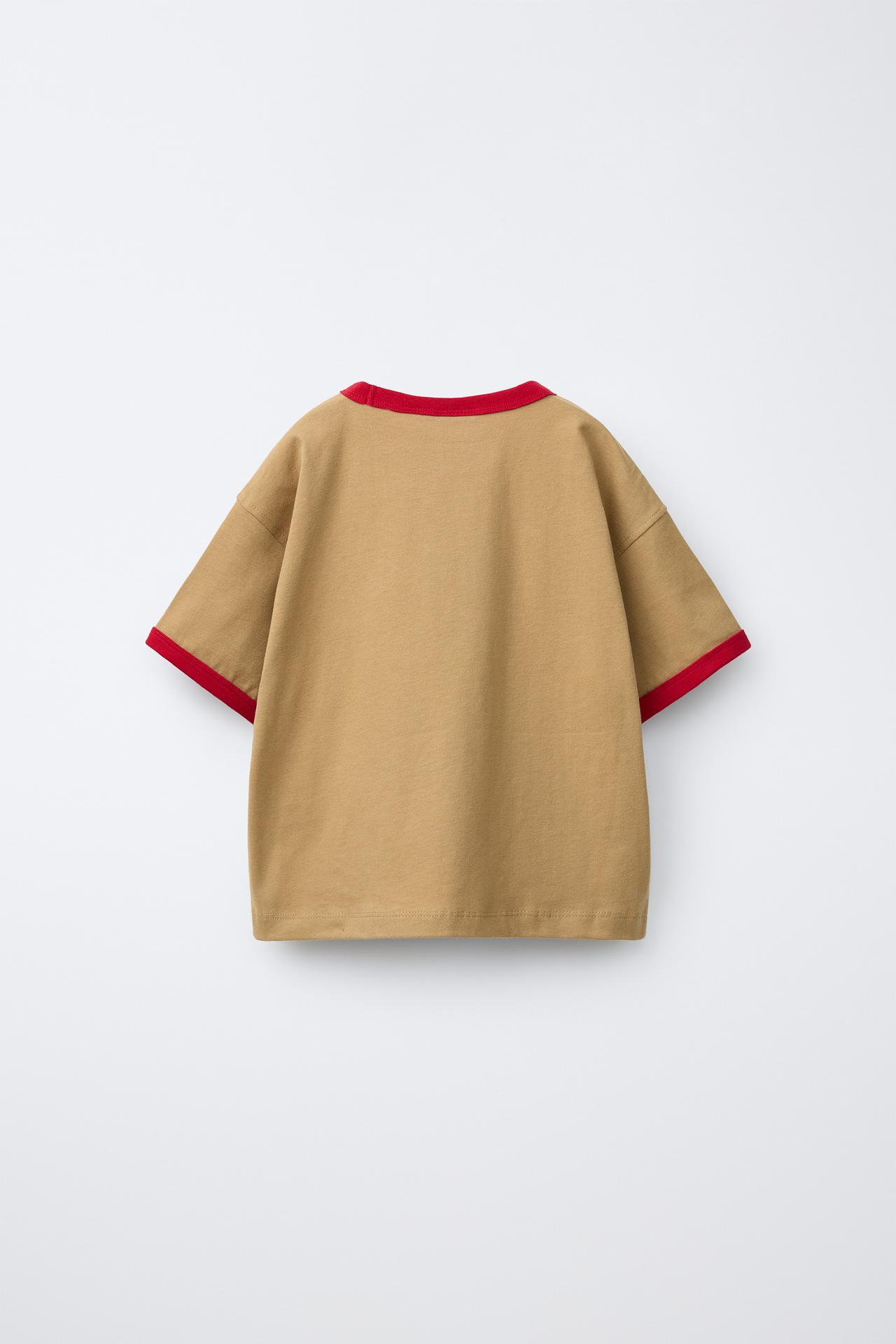 CONTRAST PIPING T-SHIRT — Cream