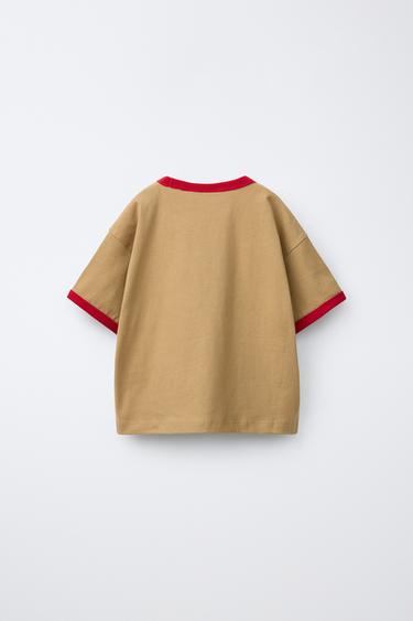 CONTRAST PIPING T-SHIRT — Cream 2
