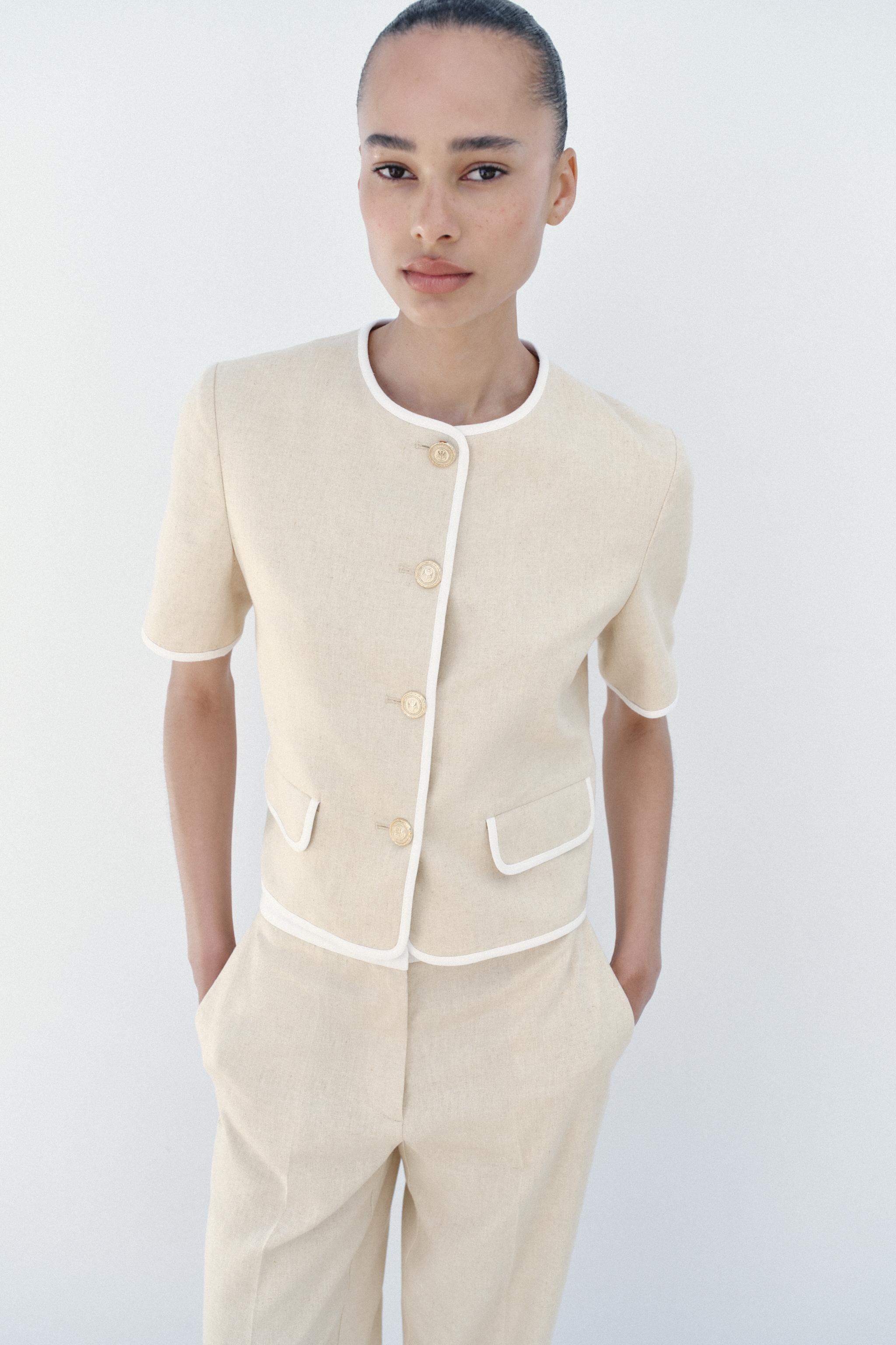 SHORT SLEEVE CONTRAST TRIM BLAZER