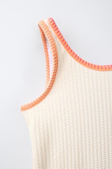 MAILLOT DE BAIN SEERSUCKER LISERÉS CONTRASTÉS 6-14 ANS - Écru de Zara - Image 2