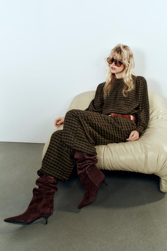 PANTALON BOMBACHO À CARREAUX - Marron foncé de Zara - Image 2