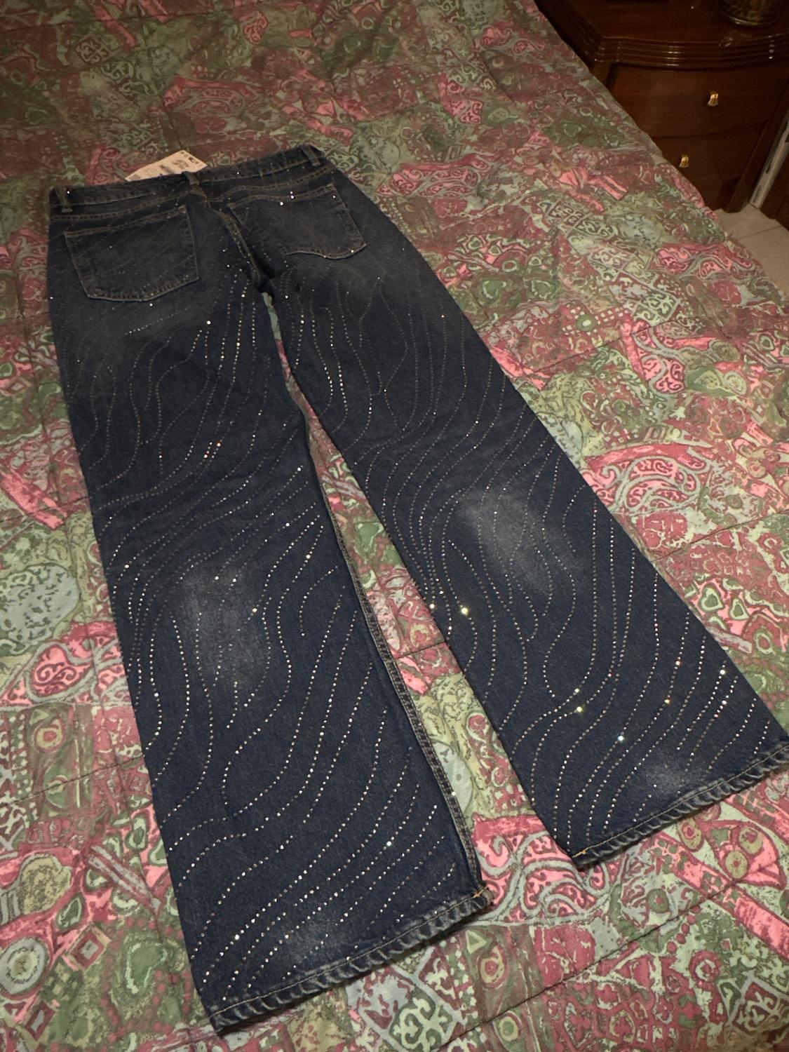 TRF LOW-RISE WIDE-LEG RHINESTONE JEANS - Image 3