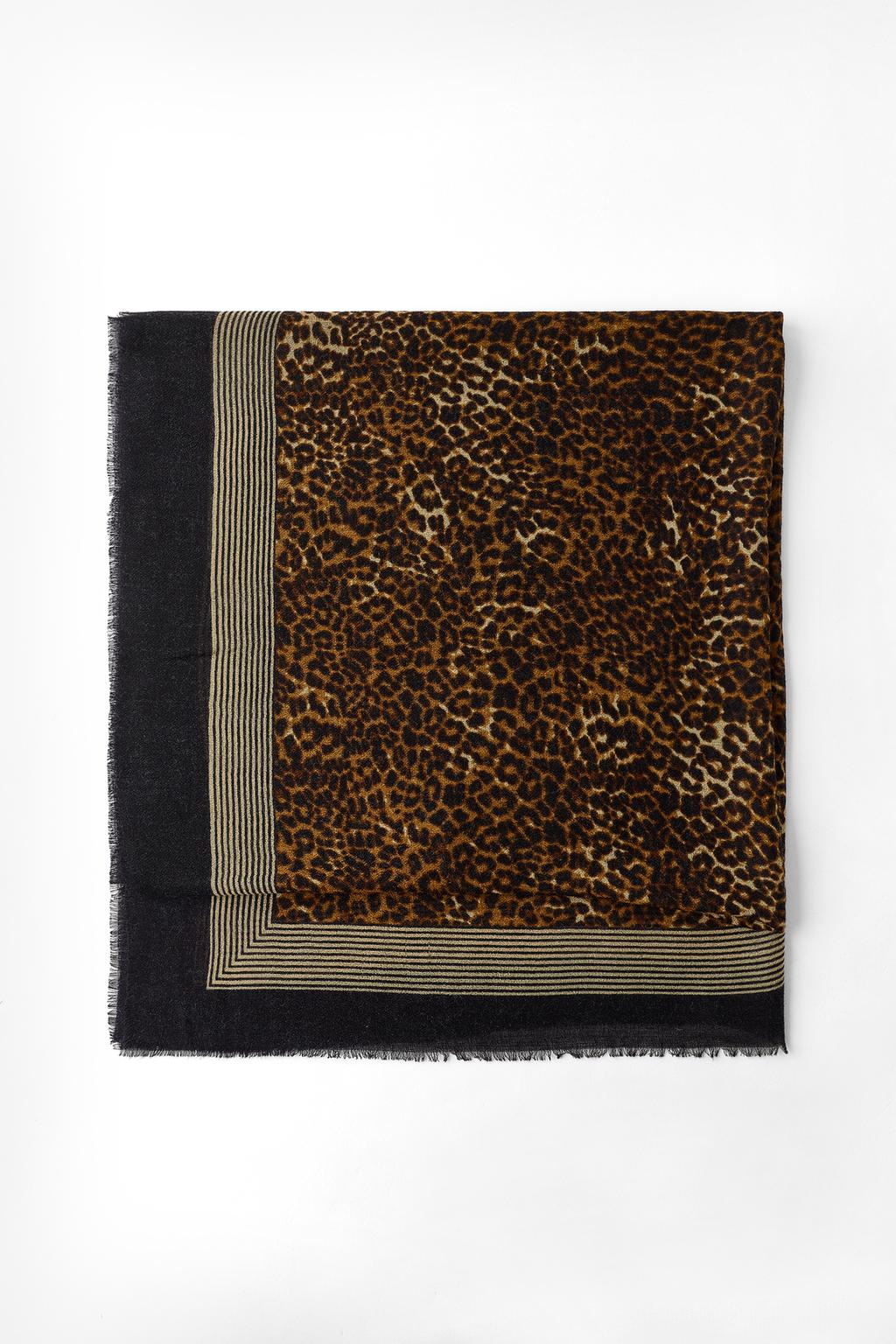 WOOL BLEND ANIMAL STRIPE PRINT SCARF
