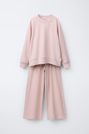 PLAIN PLUSH WIDE LEG SWEATSHIRT AND TROUSERS SET - Pink by Zara