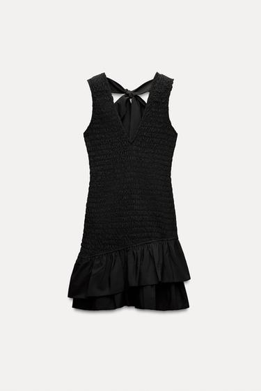 SHORT POPLIN DRESS WITH RUFFLES - Black by Zara