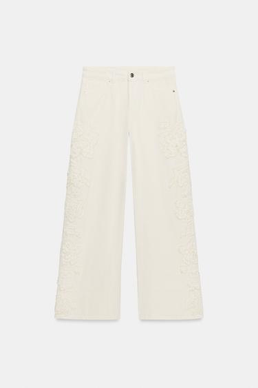 JEANS Z1975 WIDE LEG TIRO MEDIO FLORES ESTRUCTURA - Arena de Zara