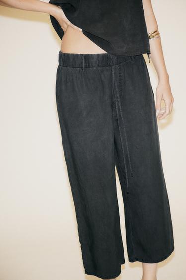 FLOWING CROP TROUSERS - Black by Zara