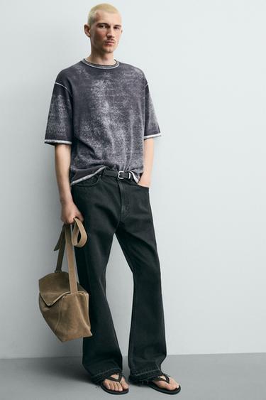 T-SHIRT EN MAILLE À IMPRIMÉ DÉLAVÉ - Bleu délavé de Zara - Image 4