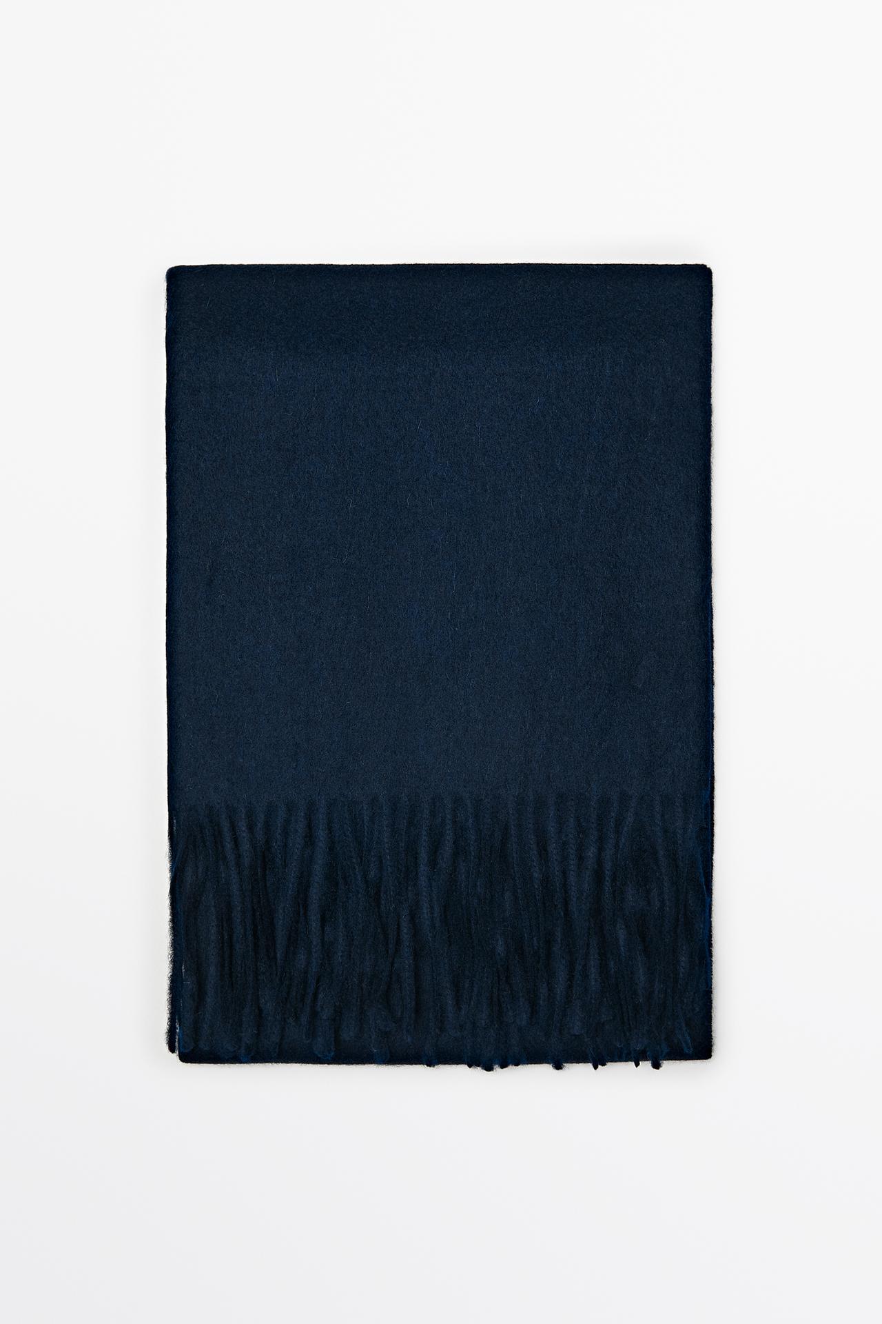 Wool blend scarf with fringing — Navy blue