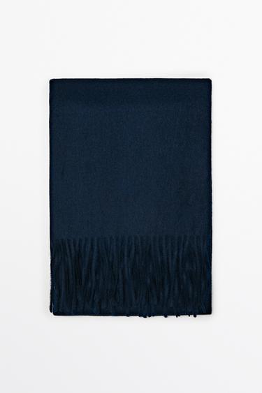 Wool blend scarf with fringing — Navy blue 1