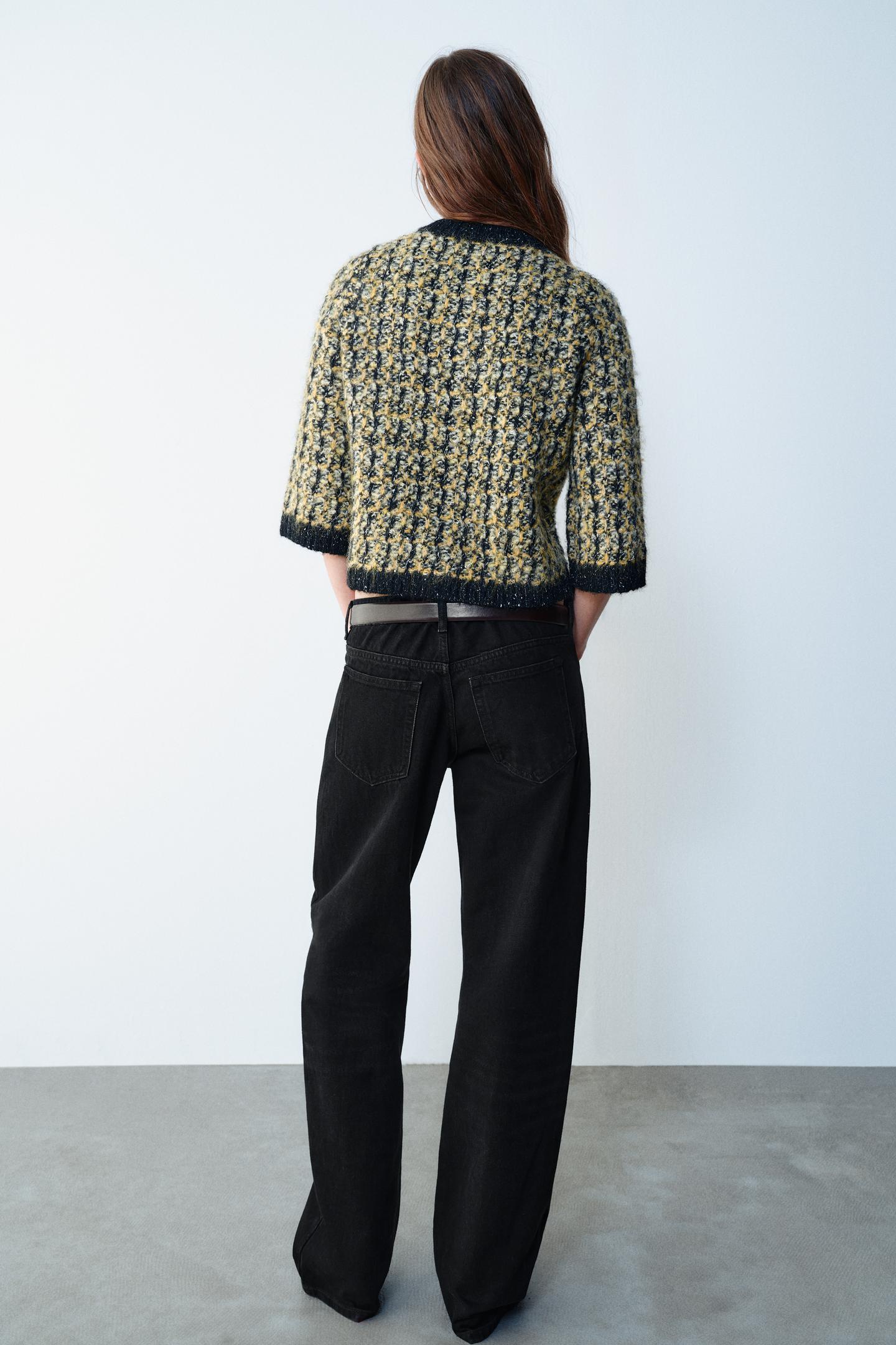 Женский кардиган Zara Brushed Effect, цвет: Чёрный / Жёлтый — фото 6