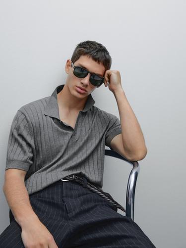 Zara Ribbed knit polo shirt - Blue / Gray
