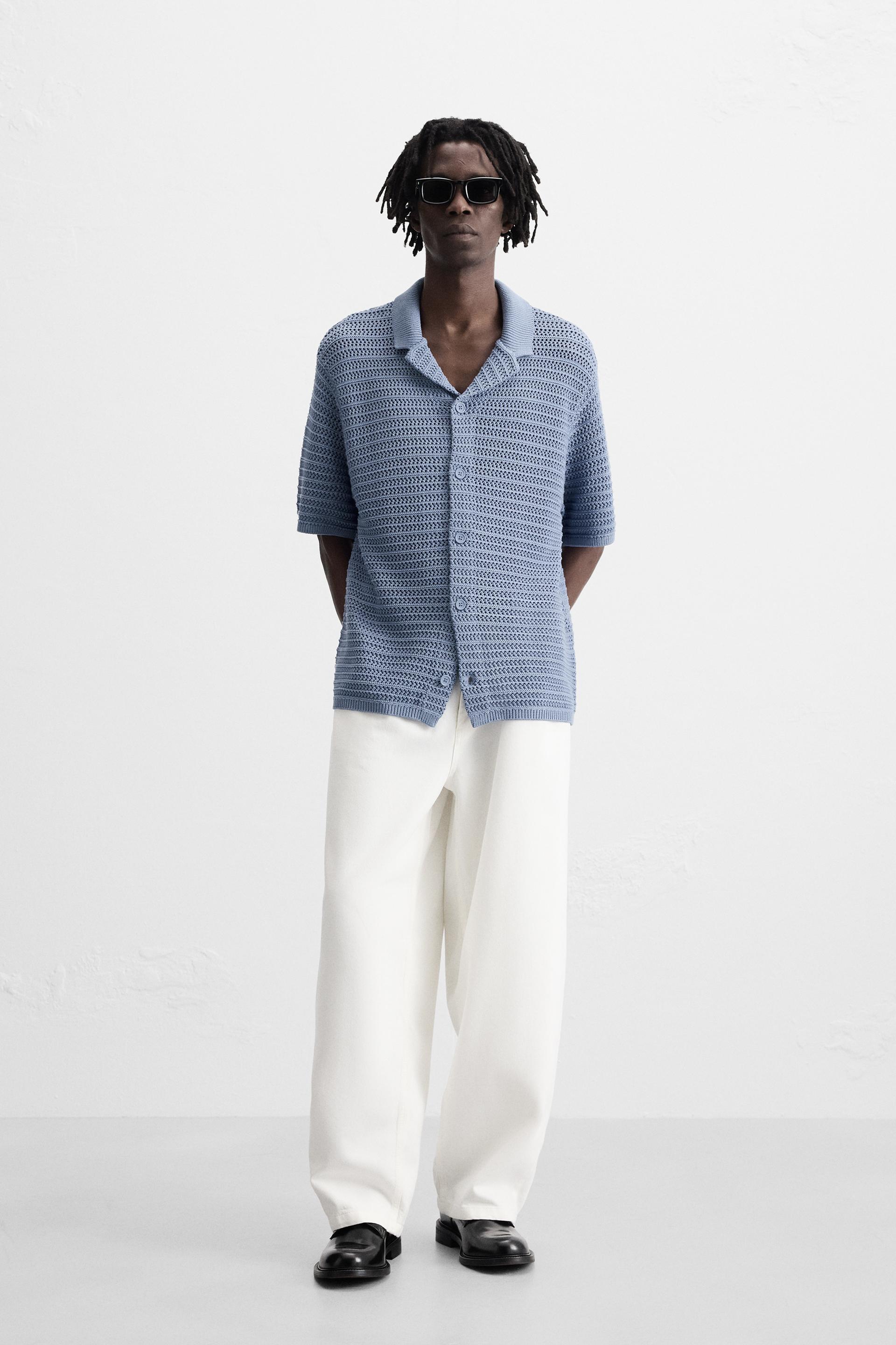 OPENWORK TEXTURED KNIT SHIRT