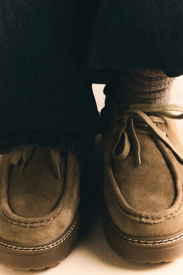 LEATHER MOC TOE SHOES - Beige by Zara