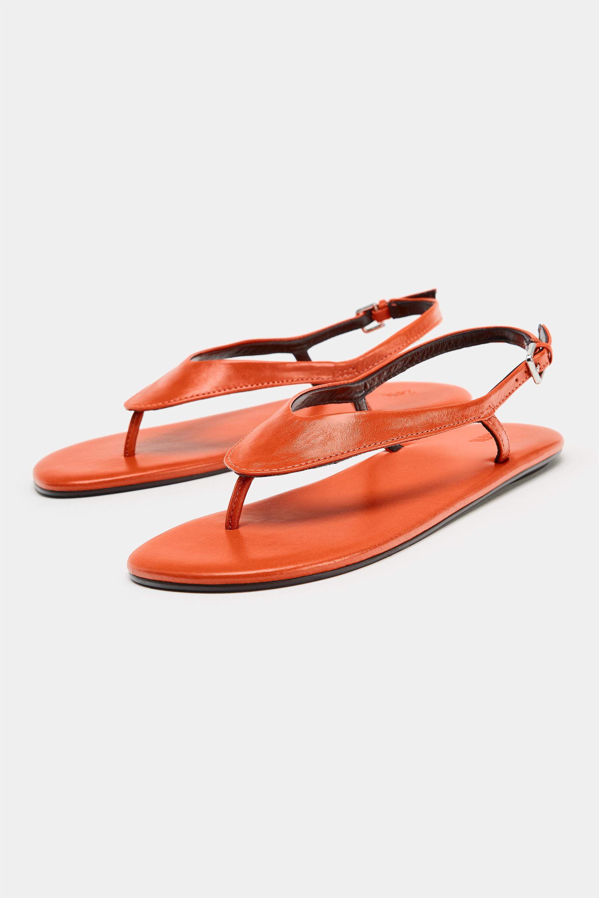 LIMITED EDITION FLAT LEATHER SANDALS - Orange | ZARA Canada