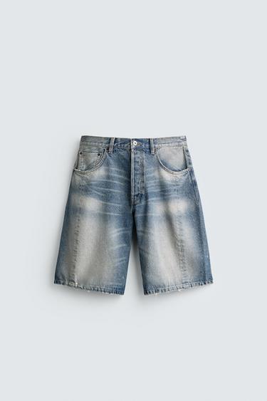 BAGGY FIT DENIM BERMUDA SHORTS - Blue by Zara