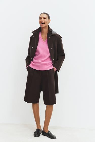 Zara RUBBERIZED HOODED JACKET - Brown