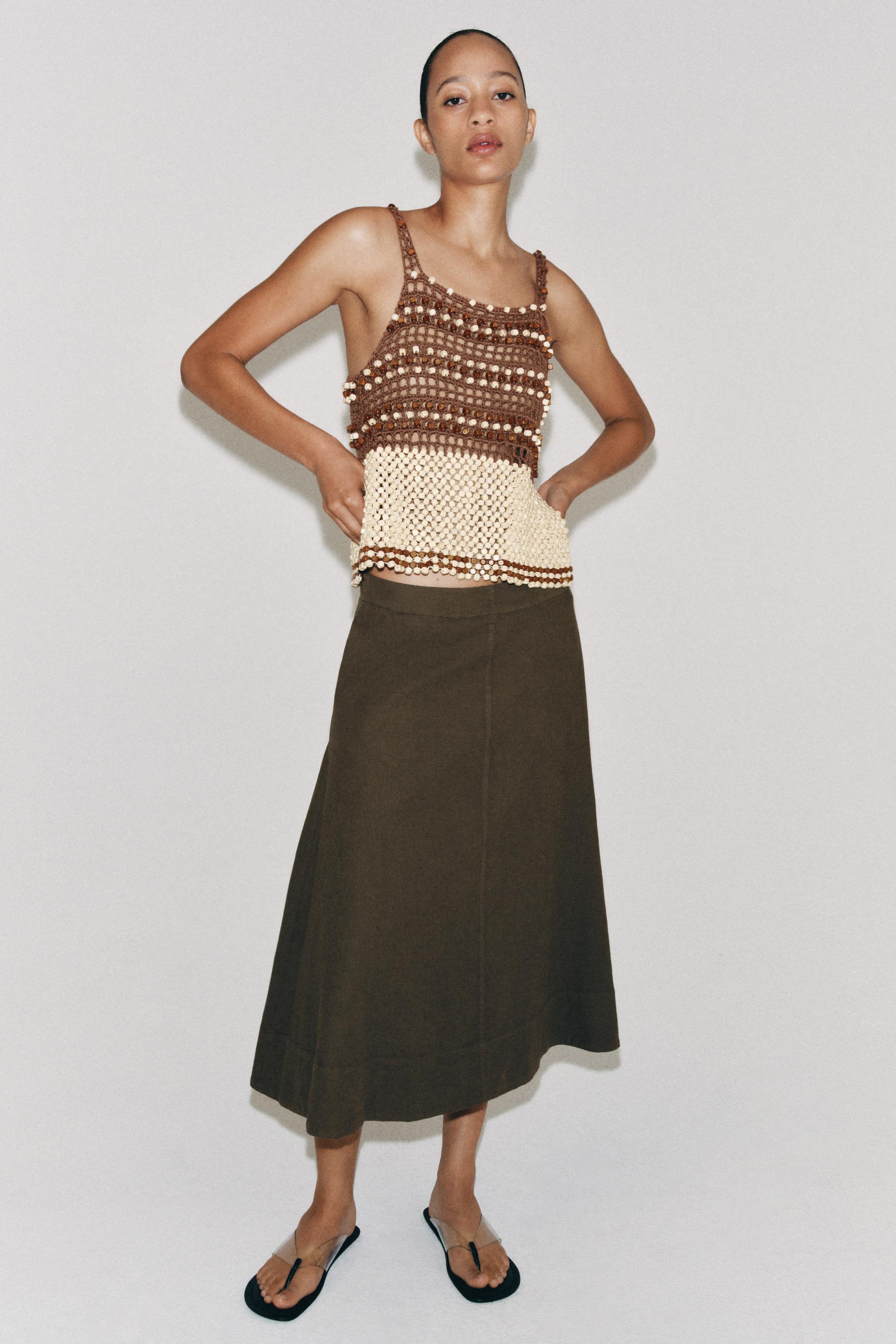ZW COLLECTION LINEN BLEND MIDI SKIRT