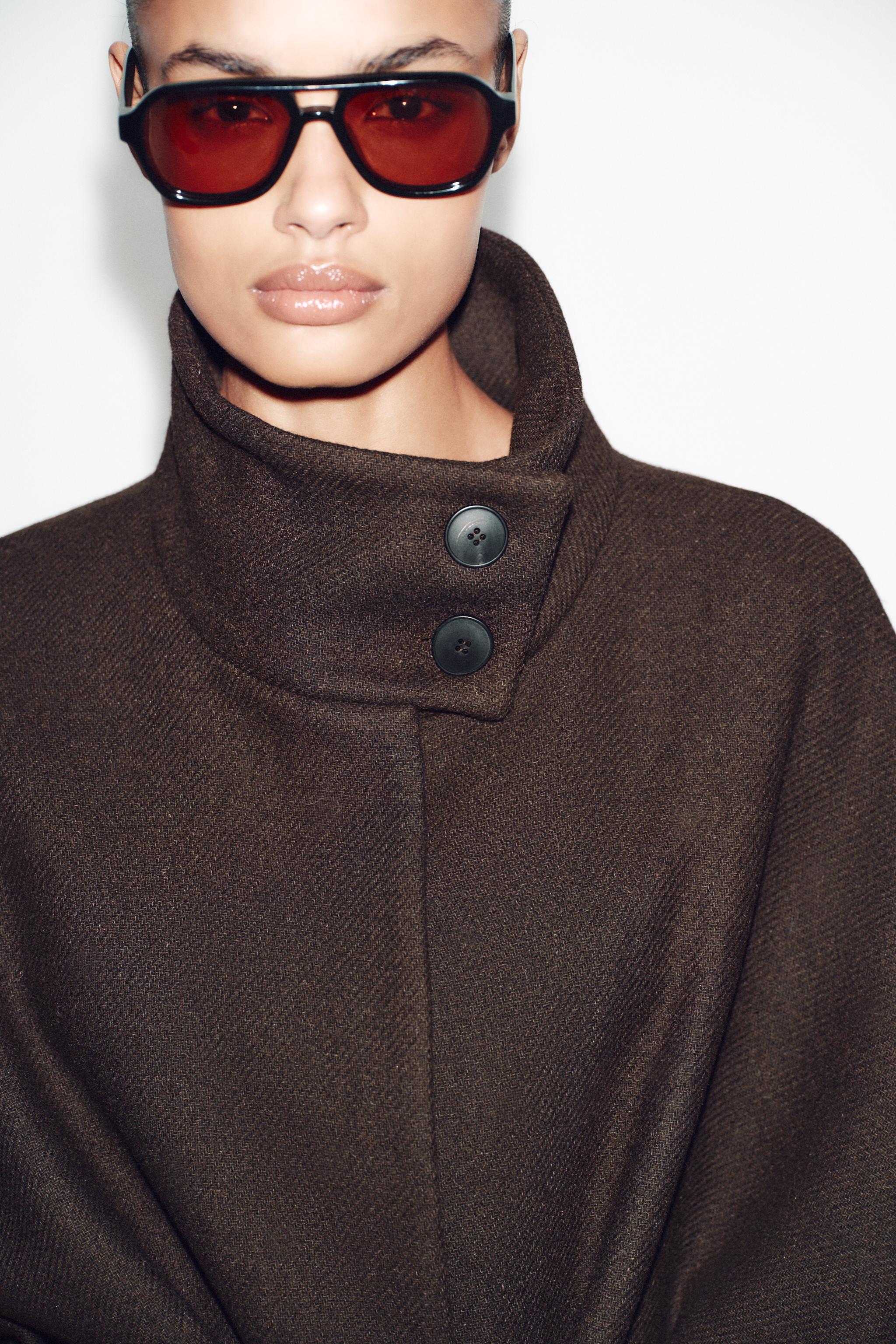 ベルト付きウールケープコート - ブラウン | ZARA Japan / 日本