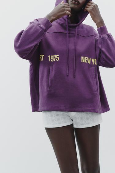 HOODIE WITH SLOGAN - Mauve by Zara - Image 2