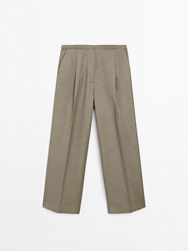 Pantalón pinzas cinturilla fina - Beige de Zara - Imagen 0