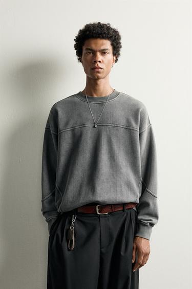 Zara WASHED RELAXED FIT SWEATSHIRT - Grayish