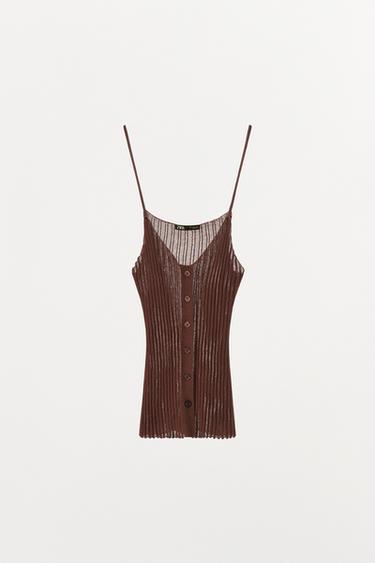 TOP PUNTO FINO PLISADO - Marrón de Zara