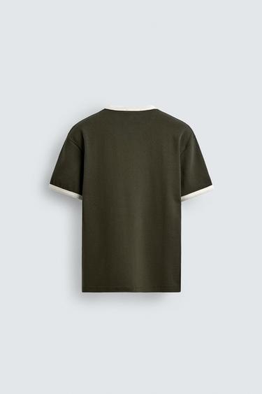 CAMISETA RIB CONTRASTE BÁSICA - Verde de Zara