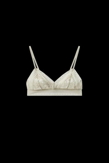 BRALETTE TRIANGULAR ENCAJE - Blanco roto de Zara