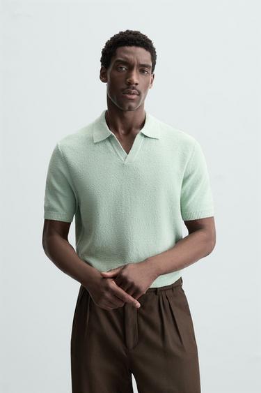 TEXTURED KNIT POLO SHIRT - Mint by Zara