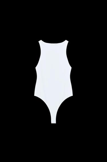 Zara POLYAMIDE HALTER BODYSUIT - White - Image 0