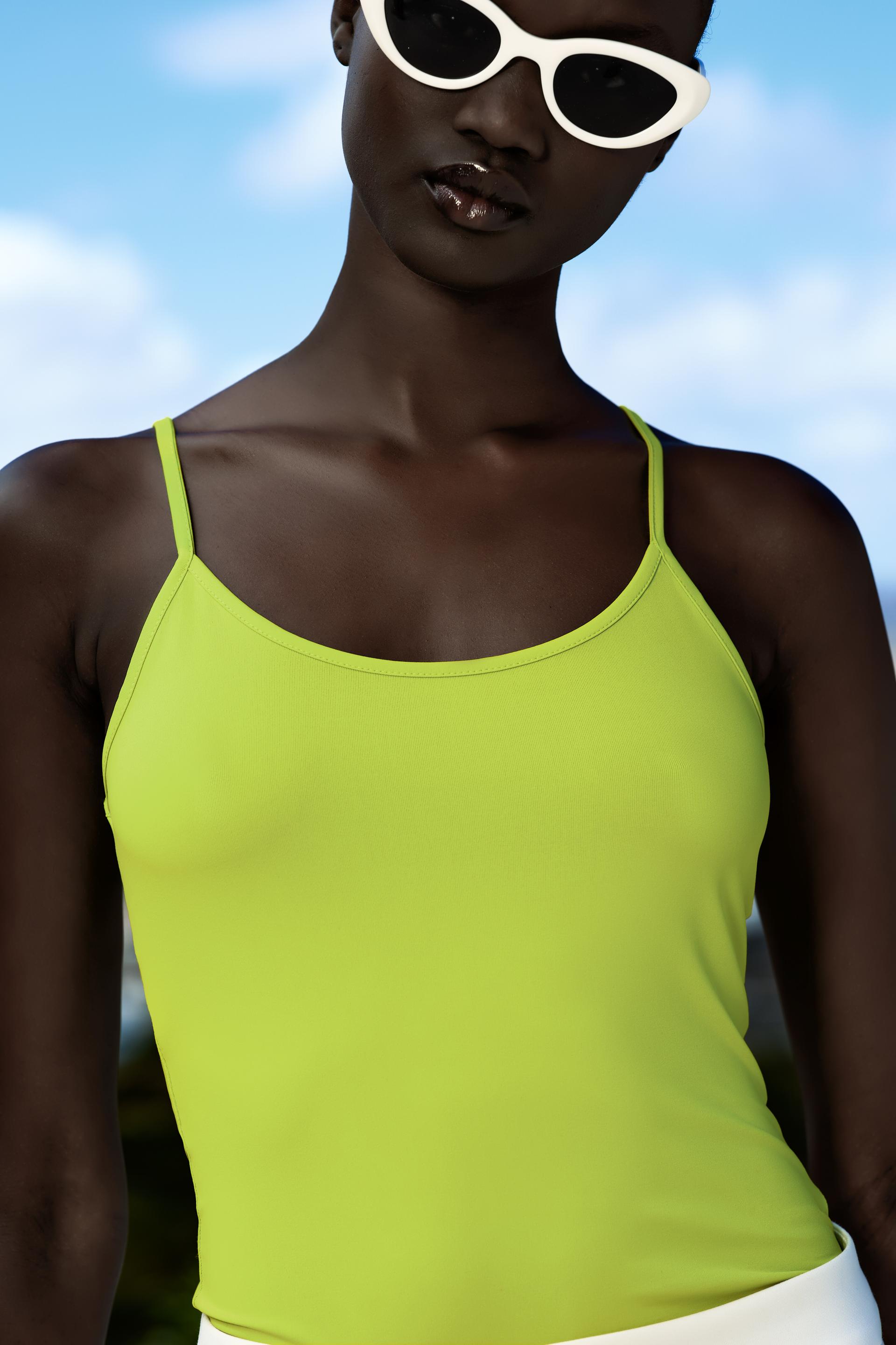 Women's Spaghetti Strap Neon Yellow Color Sleeveless Top T-03R – One Size  Fits