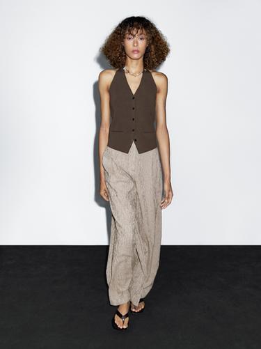 Zara Textured multi-stripe trousers - White / Navy