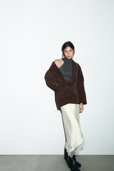 OVERSIZE SUEDE LEATHER BLAZER - Dark brown by Zara - Image 0