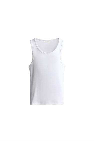 T-SHIRT DÉBARDEUR CÔTELÉ BASIQUE - Blanc de Zara