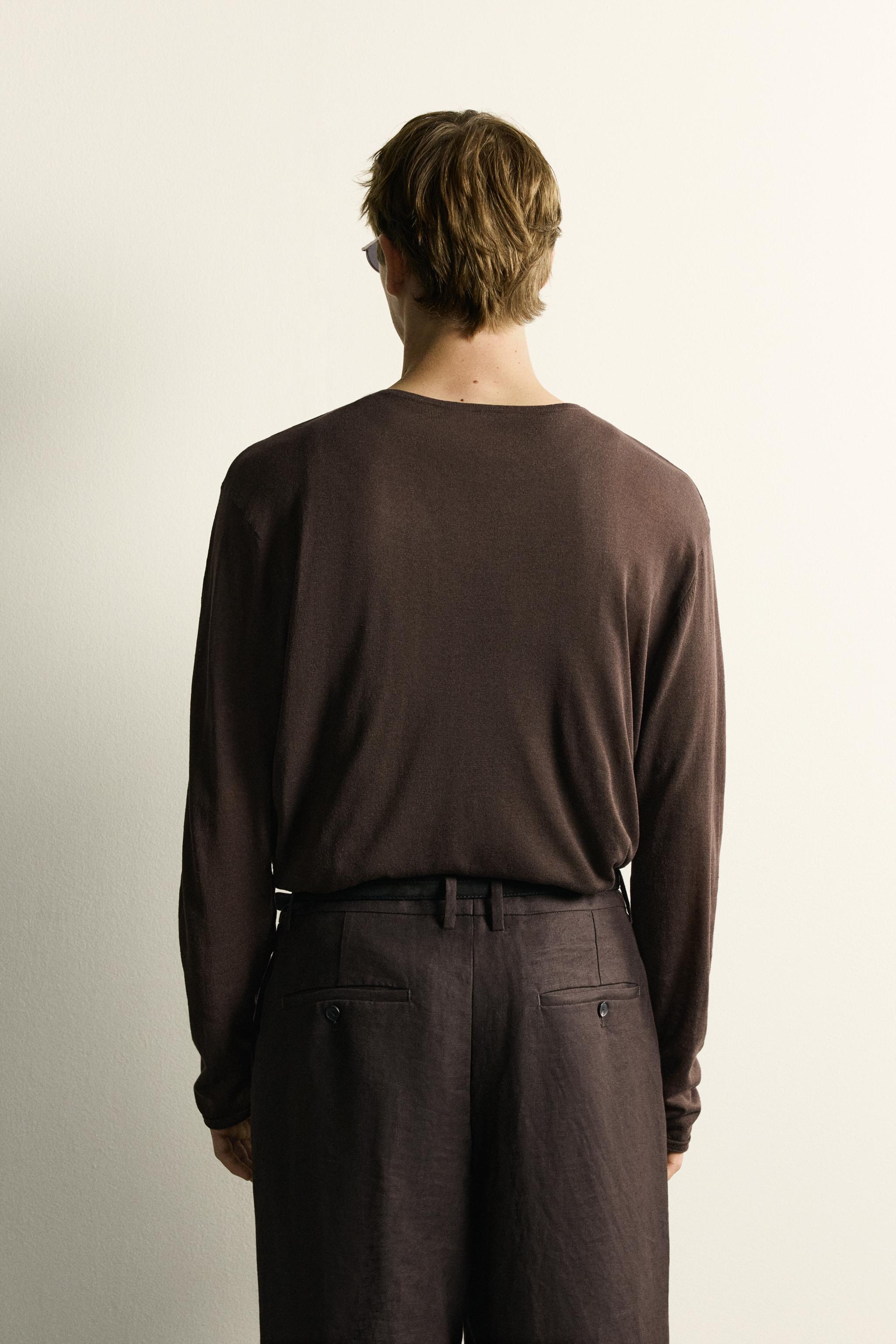 SEMI-SHEER KNIT T-SHIRT - Brown | ZARA United States