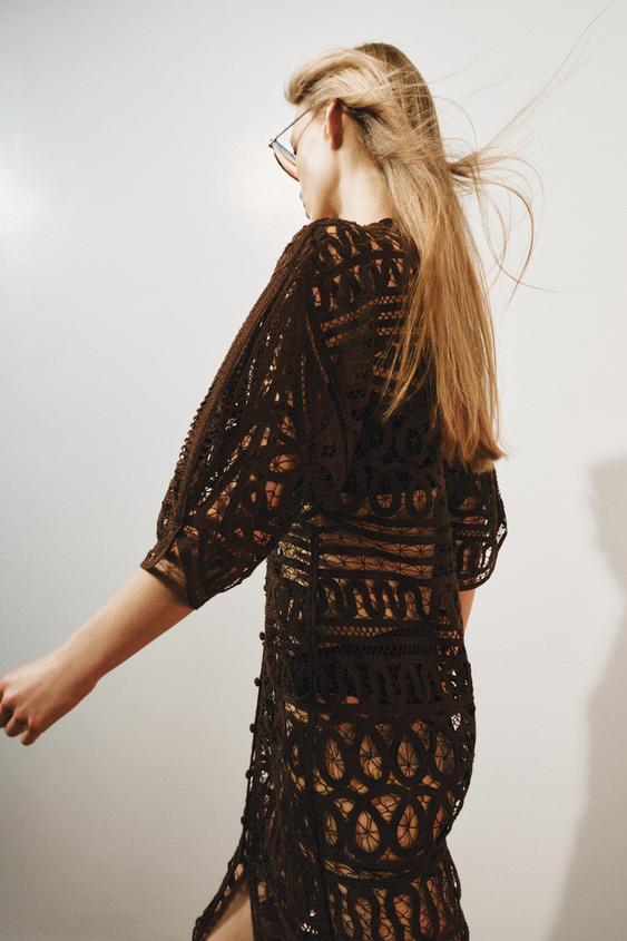 midi plus size wedding guest dresses A-Line Long Sleeves Lotus Leaf Lace Dress Fabric:COTTON BLEND Party Dresses Little Black Color:Golden_Sand Wedding Guest