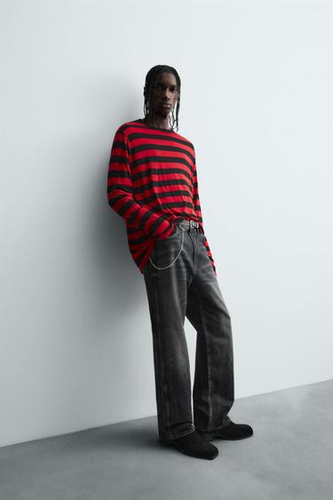 CONTRAST STRIPED T-SHIRT - Red by Zara - Image 5