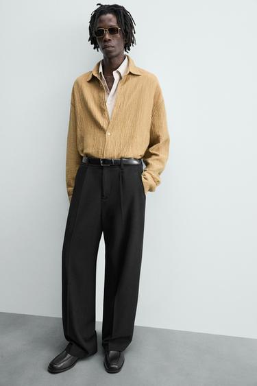 Zara RELAXED FIT PLEATED PANTS - Black