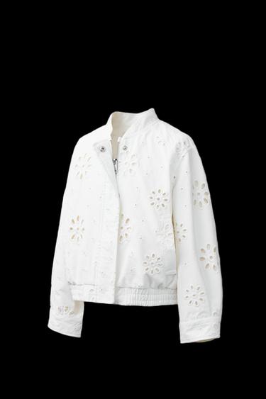 JACKE MIT LOCHSTICKEREI - Weiß von Zara