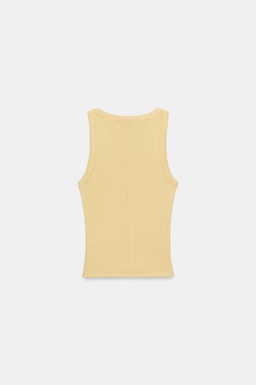 TOP SANS MANCHES CÔTELÉ - Jaune de Zara - Image 5