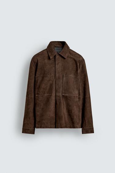 Zara 麂皮絨口袋襯衫式外套 - 棕色