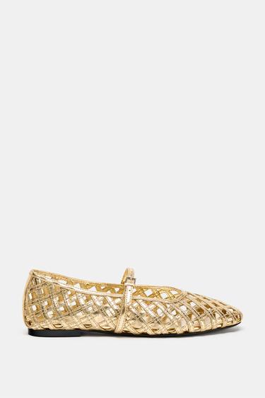 METALLIC FLAT BALLET FLATS - Gold by Zara - Image 0