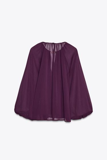 SEMI-SHEER BLOUSE WITH TRIM - Dark aubergine by Zara - Image 6