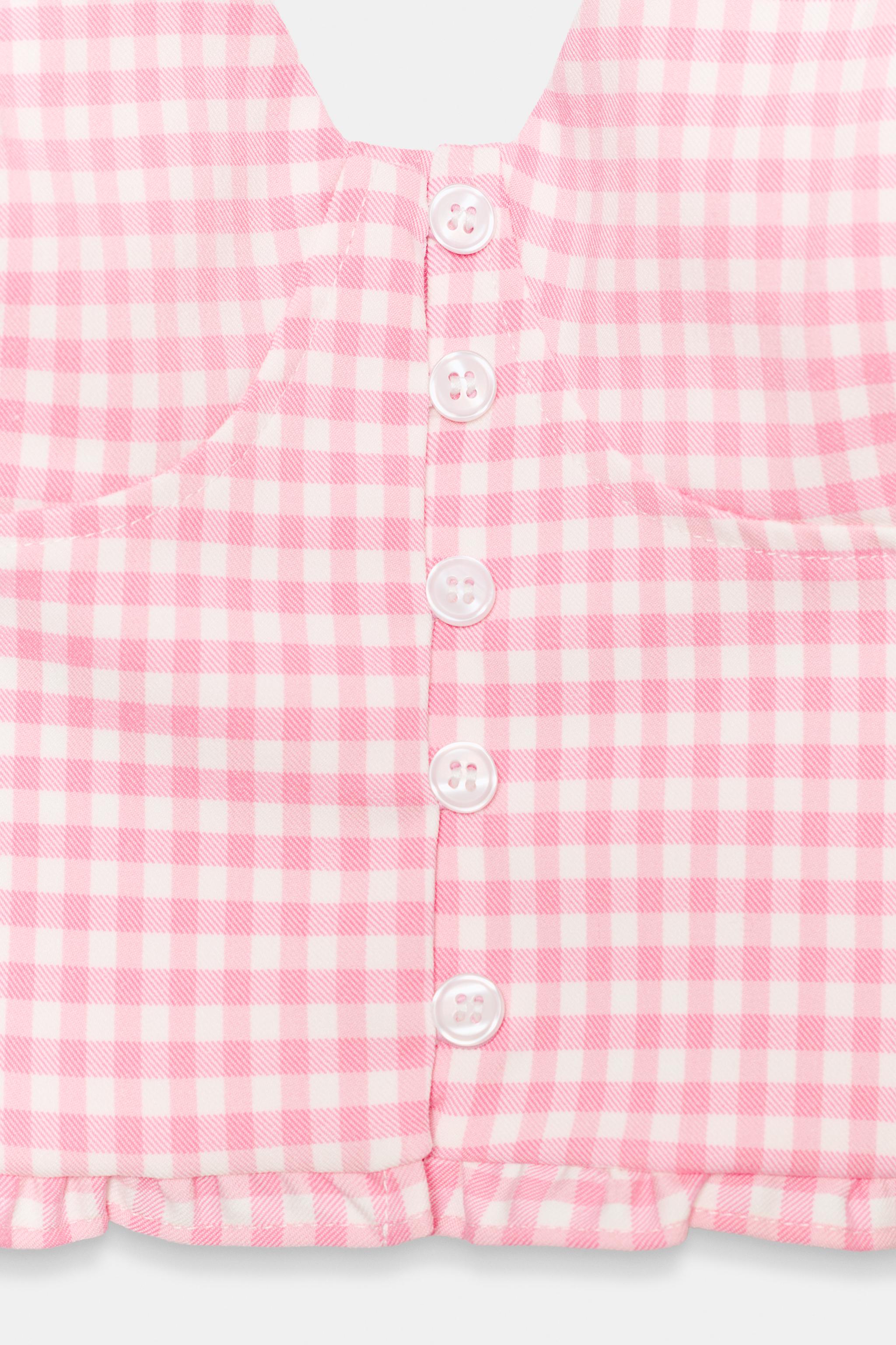 ギンガムチェック柄フリルクロップドトップス - ピンク | ZARA Japan