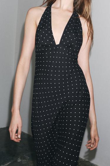 ROBE HALTER À POIS ZW COLLECTION - Noir / Écru de Zara - Image 3